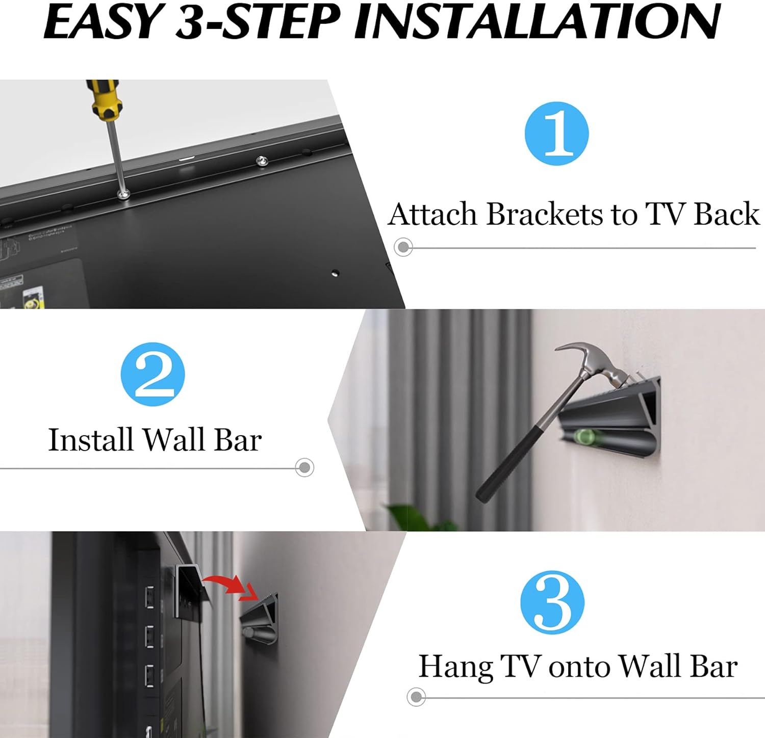 Skiennix No Stud TV Wall Mount - Easy Install Drywall Hanger for 12-55 Inch Flat Screen TVs Up to 99 lbs