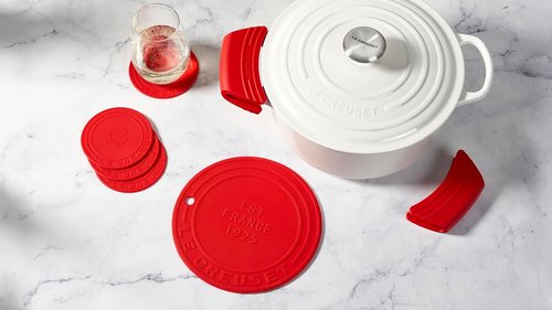 Le Creuset Silicone Handle Grips Set of 2 - 5" x 2.5" Each in Cerise | Durable & Heat-Resistant