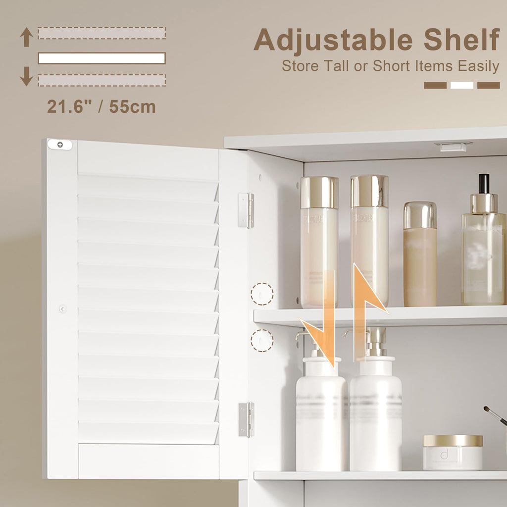 ChooChoo Medicine Cabinet, Bathroom Wall Cabinet, 2 Doors Over The Toilet Space Saver Storage Cabinet with Large Space, White