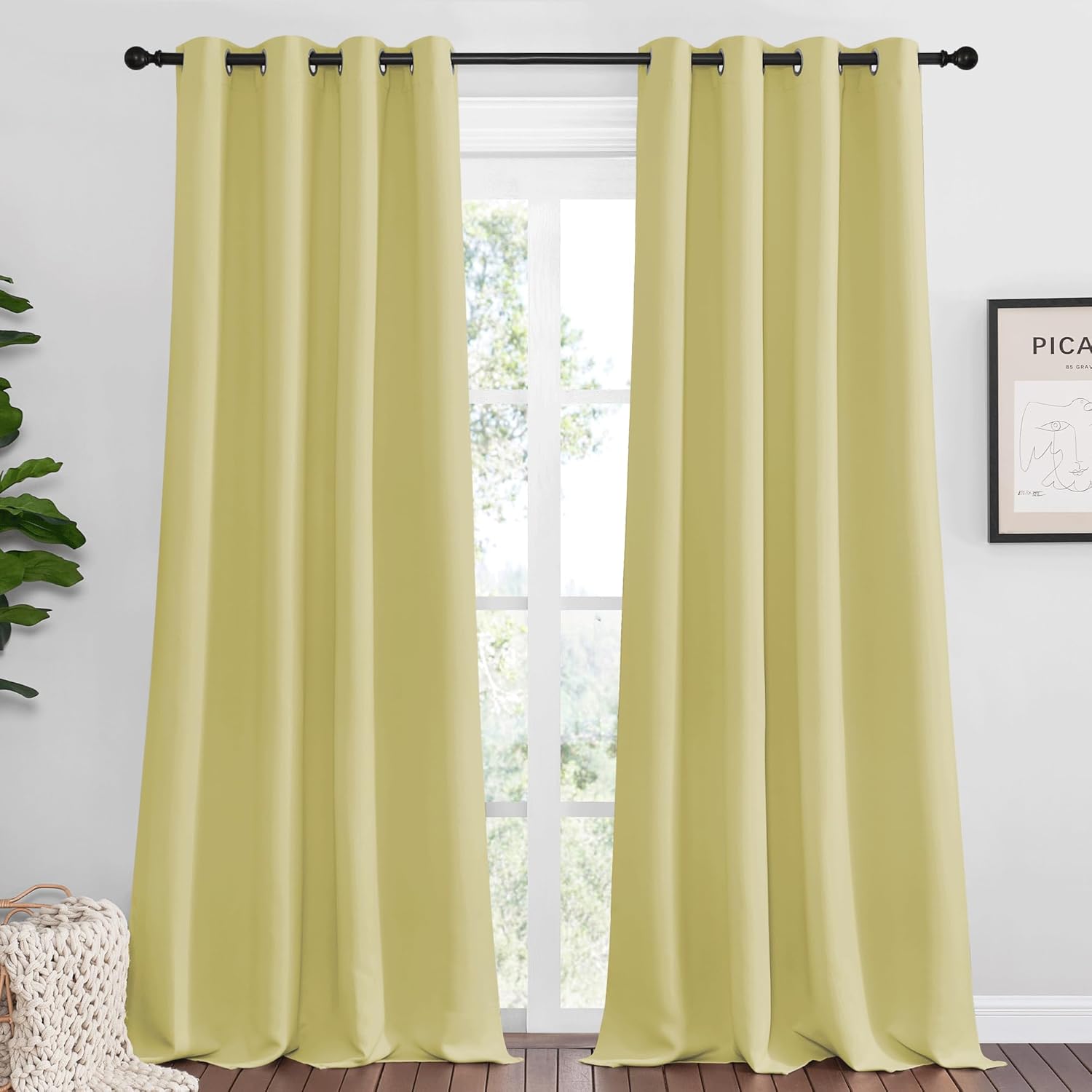 NICETOWN Blackout Curtains - Paler Yellow, 102" Long | Sound Reducing, Heat & Cold Blocking - 55" Wide, 2 Pieces
