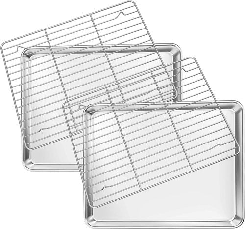 Deedro Baking Sheet Set - Stainless Steel Cookie Half Sheets with Cooling Racks | 12 x 10 Inch, Heavy Duty