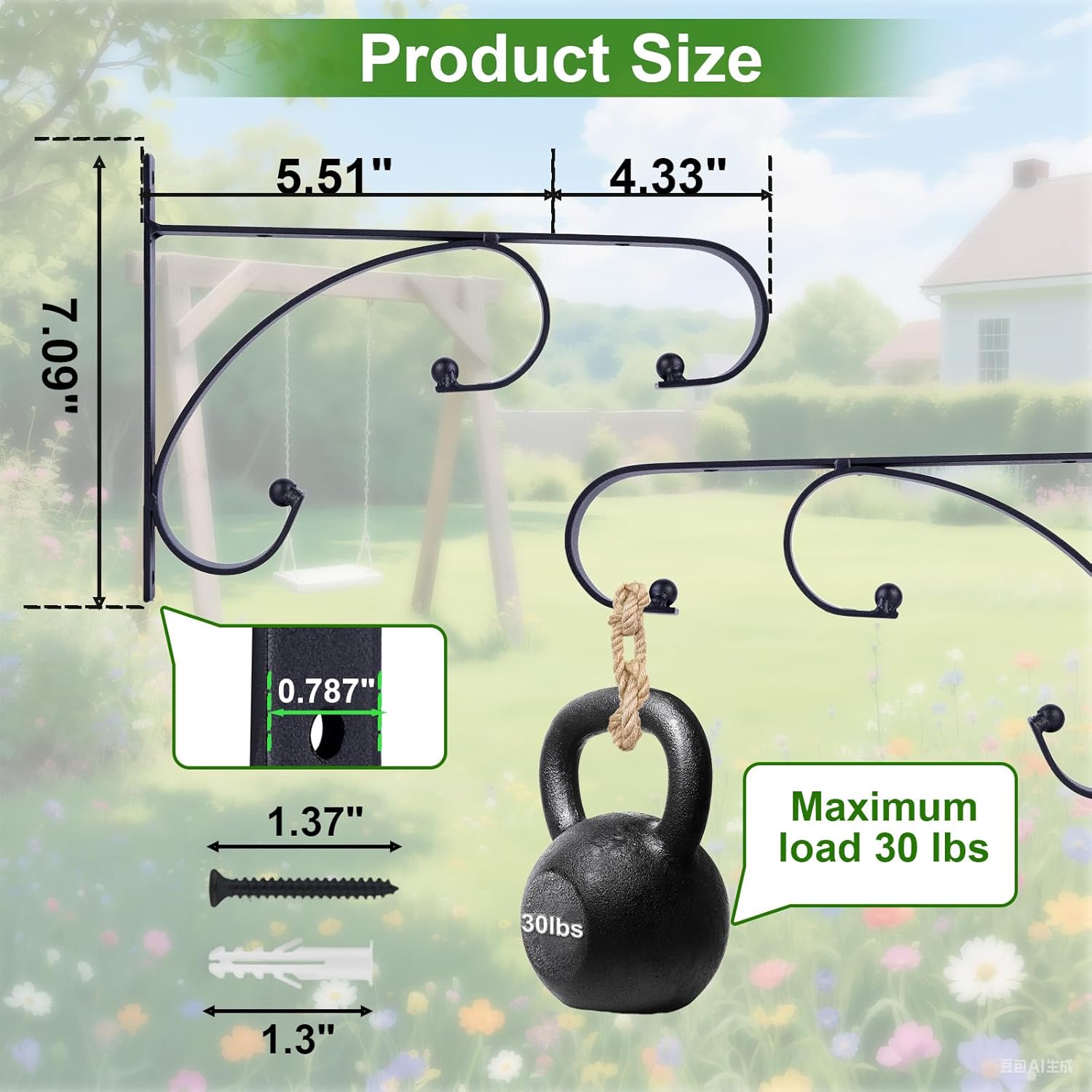 Skiennix 10-Inch Plant Hangers - Decorative Iron Hooks for Indoor/Outdoor Plants | 4-Pack