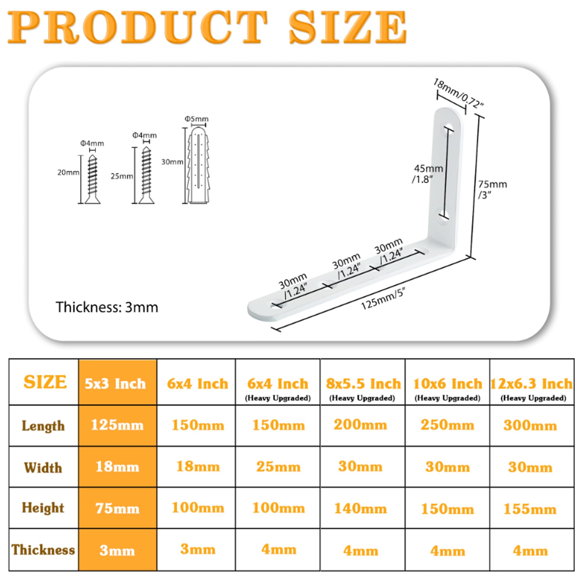 Alise 12 Pack Floating Shelf Brackets,White Heavy Duty L Bracket Corner Brace,Stainless Steel Corner Brackets,Joint Angle Brackets for Hanging Support,Shelves Support DIY (5 x 3 Inch)