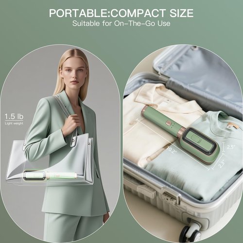 XYVIA Handheld Press Steamer for Clothes, 3-in-1 Mini Travel Press Iron, 180° Rotatable, 1000W 15s Fast Heat-Up, Portable Garment Wrinkle Remover for Collars & Cuffs (Matcha Green)