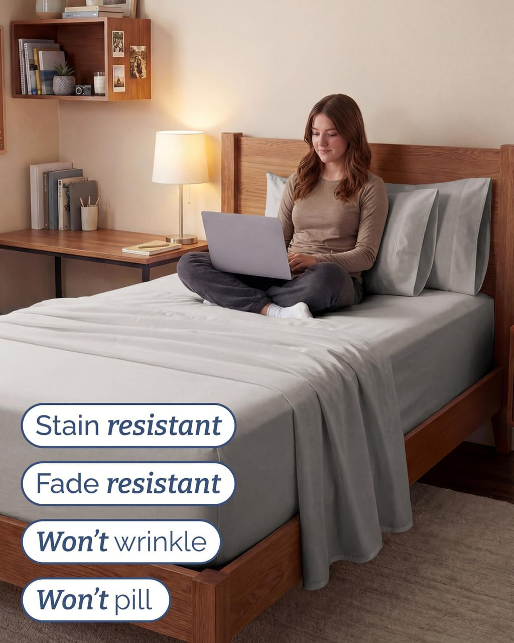 Skiennix Extra Deep Twin XL Sheet Set | 4-Piece Breathable Cooling Bedding - Soft, Wrinkle-Free Light Grey