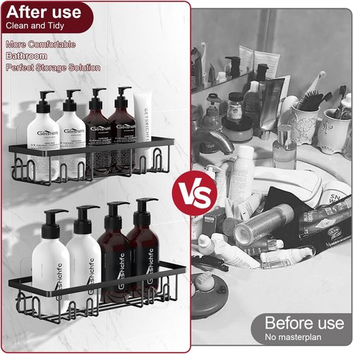 Getsrichfc Shower Caddy - Rustproof Adhesive Shelves for Large Capacity Bathroom Storage | Black