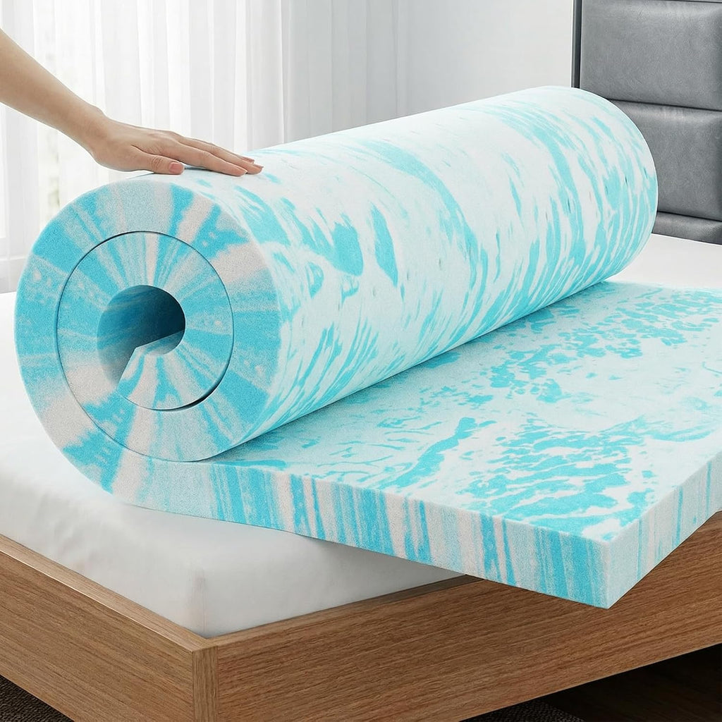 OLIXIS Gel Memory Foam Mattress Topper - Queen Size 3 Inch | Cooling, Soft, Breathable & Pressure-Relieving