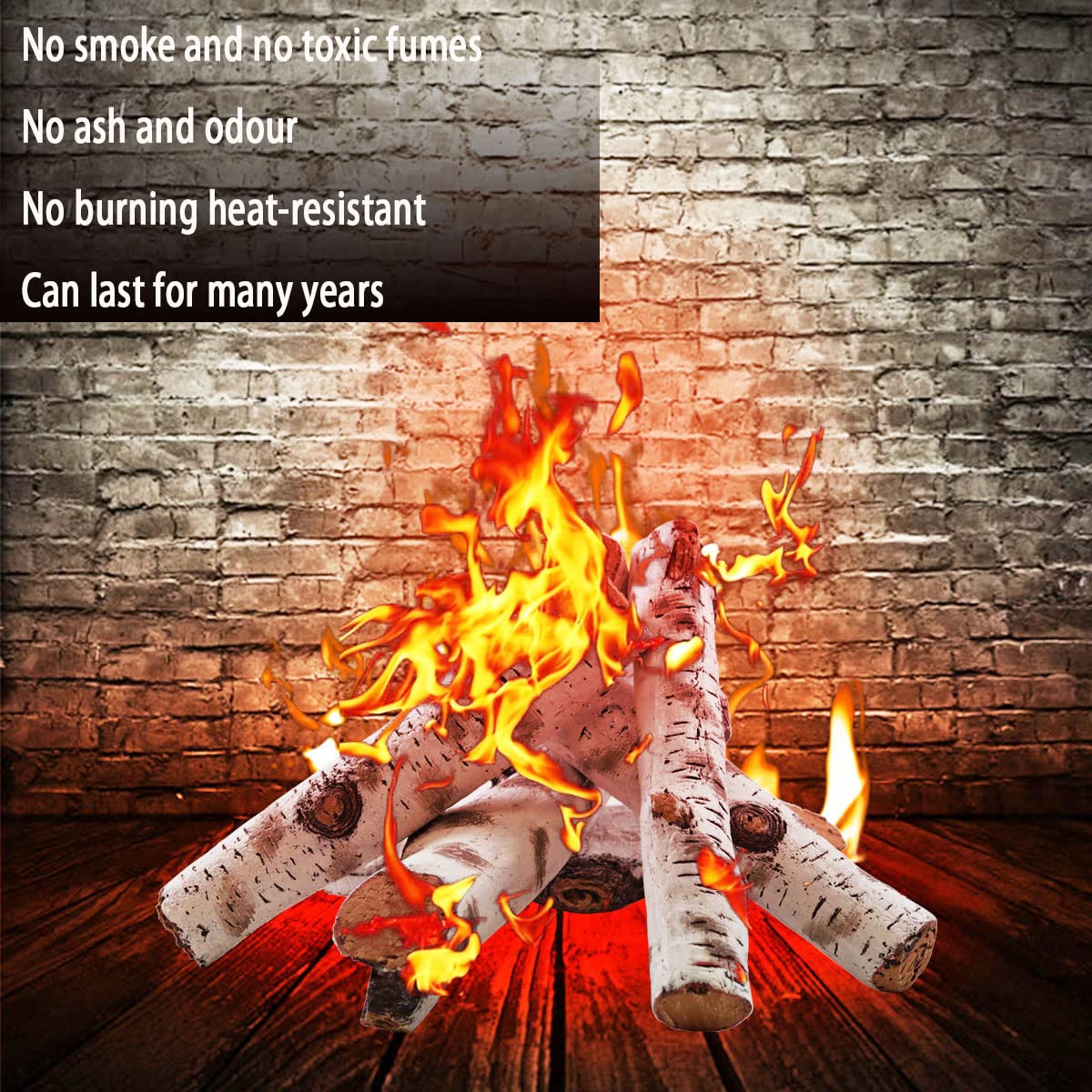 Gcostar 16" Gas Fireplace Logs Set, Ceramic White Birch Log for Gas Fireplace Indoor Insert, Vented, Propane, Electric Gas Fireplaces, Fake Wood Logs Fireplace Decor, Large Birch Logs 6PCS