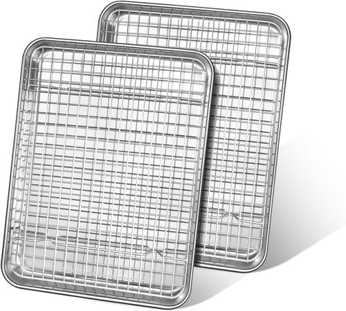 Leonyo Quarter Sheet Pan Set - Nonstick Baking Tray with Cooling Rack | 12.5"x9.7", 2 Trays & Racks