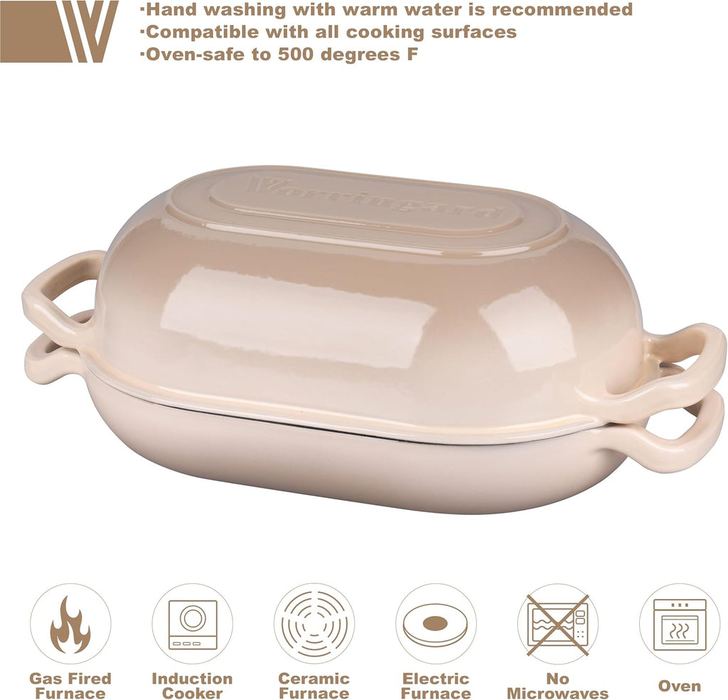 VORRINGARD Enameled Cast Iron Dutch Oven - 5QT Sourdough Bread Pan with Lid for Perfect Homemade Baking | Latte Color