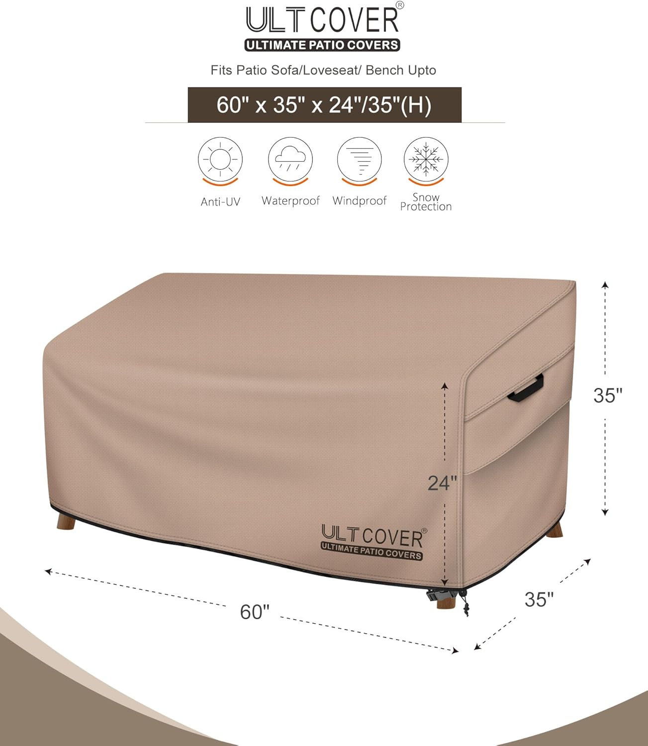 ULTCOVER Waterproof Outdoor Sofa Cover - 60W x 35D x 35H Inch for 2-Seater Loveseat Protection