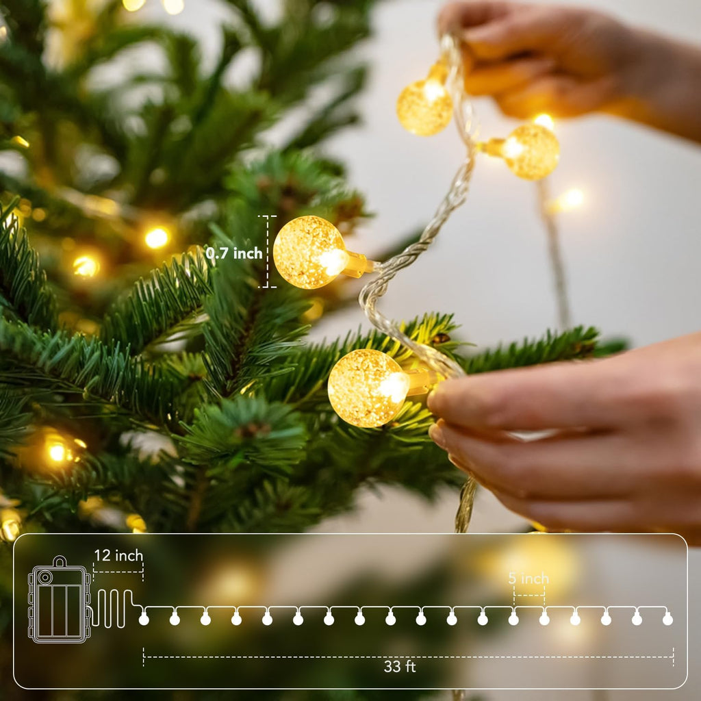 Metaku Globe Fairy Lights - 33ft Battery Operated 80LED String Lights | Waterproof for Indoor & Outdoor Decor