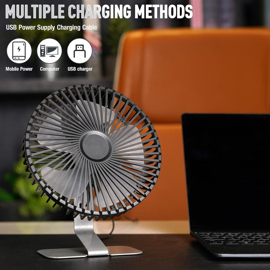 SLENPET USB Mini Desk Fan - 6 Inch Ultra-Quiet Portable Fan with 4 Speeds & 90° Adjustment - Silver