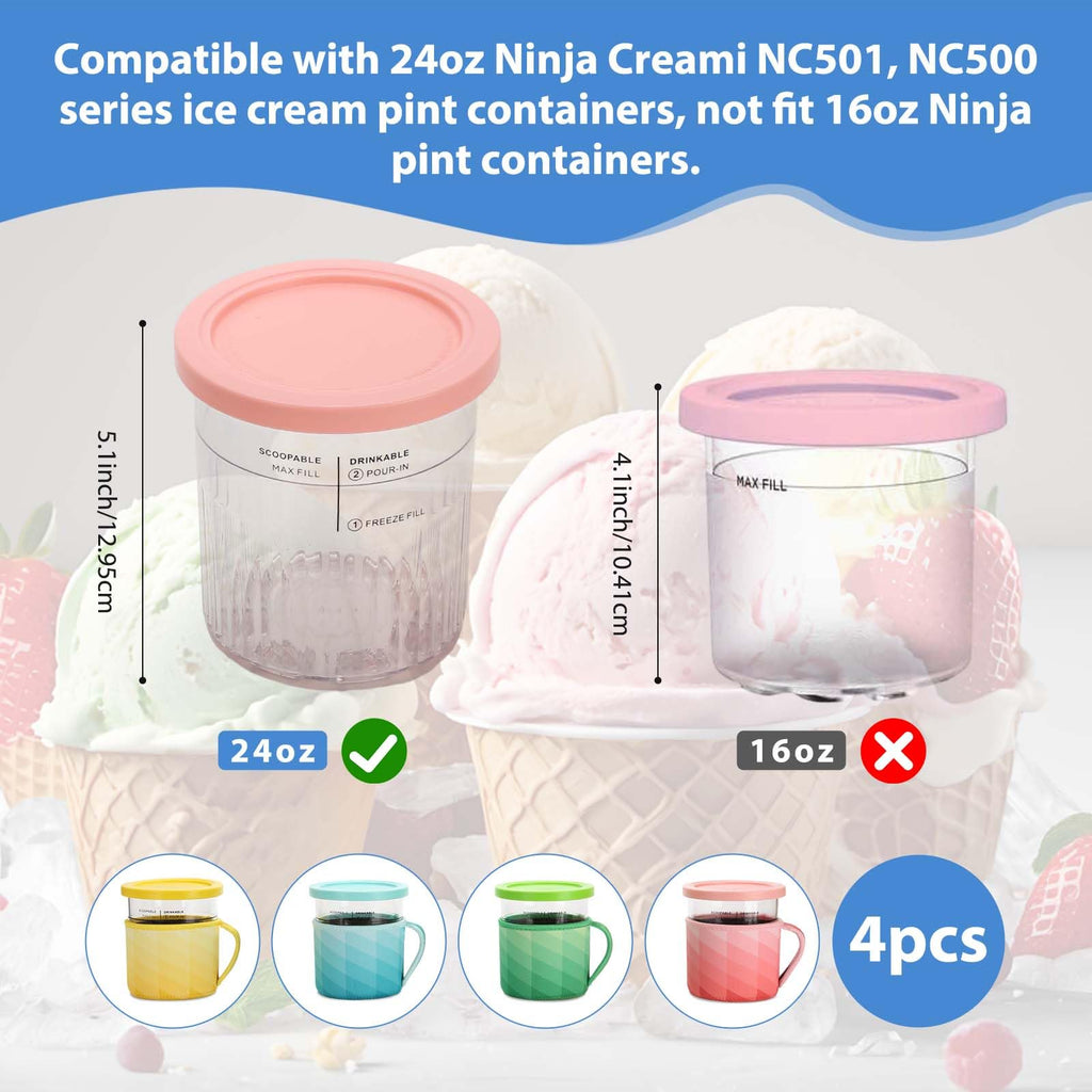 OVRRCSME For creami deluxe pints 4Pack，Compatible with Creami NC501 NC500 Series 24oz Ice Cream Maker Containers -Containers not Included (24oz 4 Cups+4 Sleeve)
