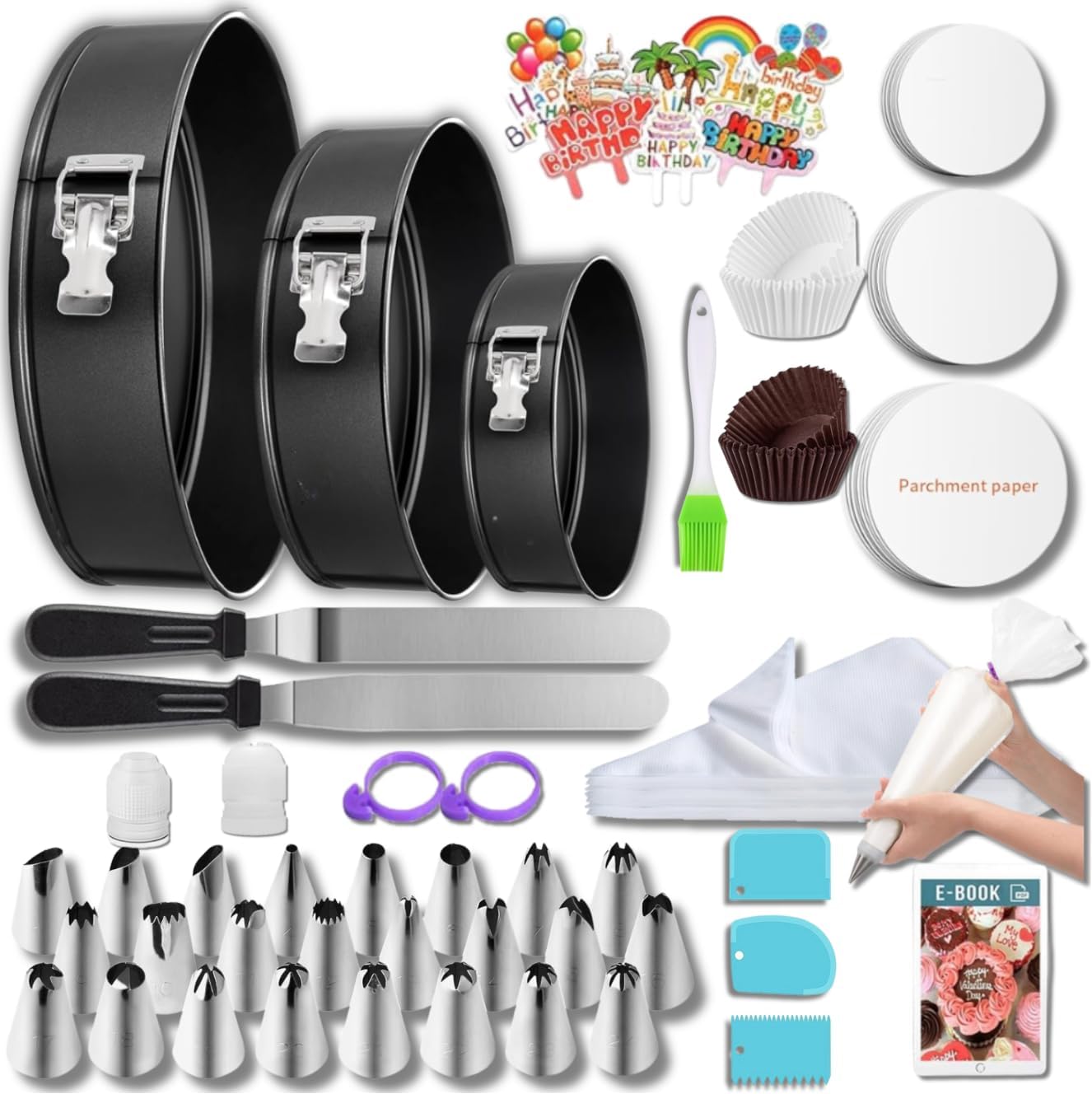 Regine Switzerland 168-Piece Cake Pan Set - Non-Stick Springform Pans (6, 8, 10 Inches) & Icing Tips