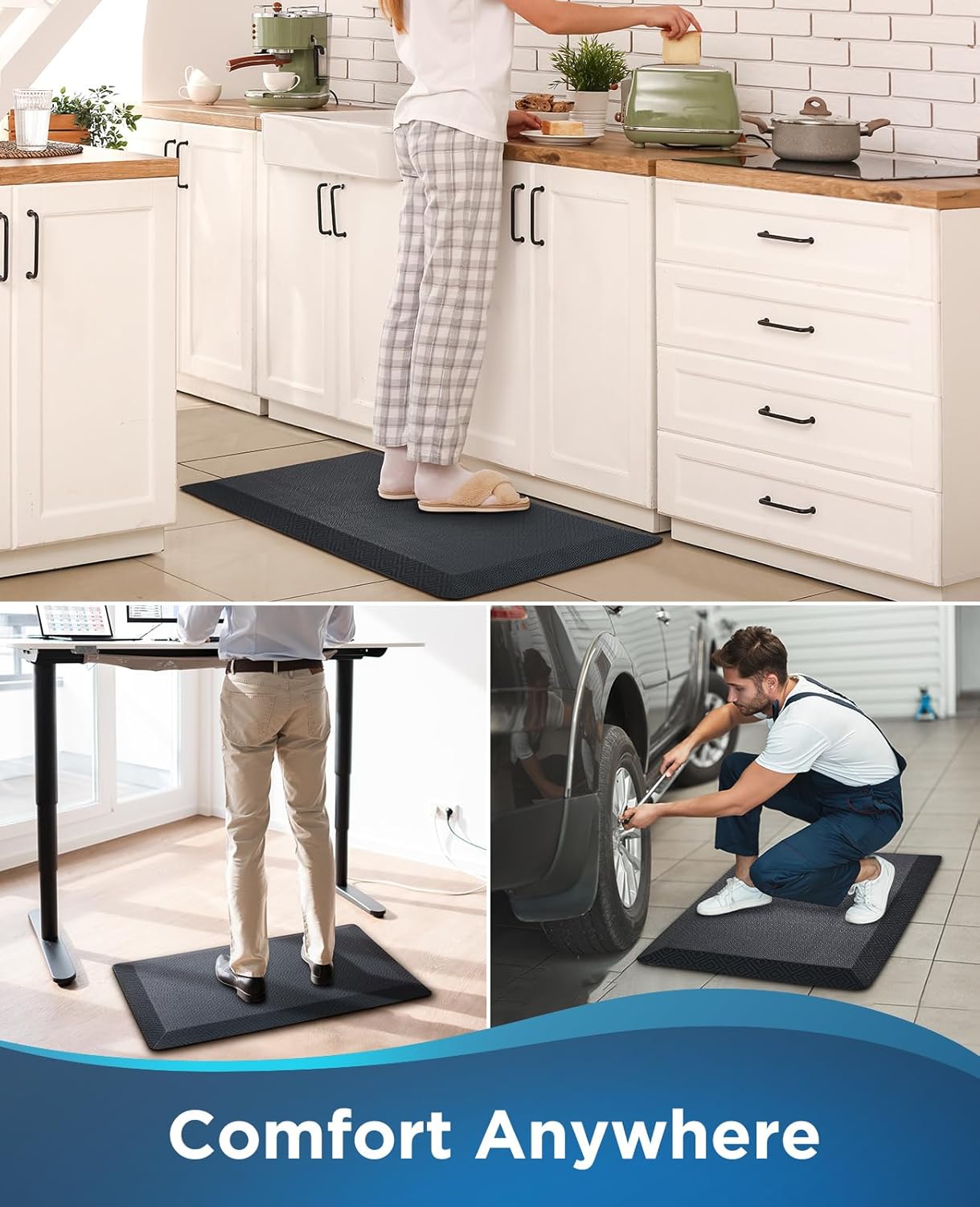 Ophanie Anti-Fatigue Kitchen Mats - 3/4 Inch Thick Cushioned Comfort Mat | Waterproof, Non-Slip, 20x32, Black