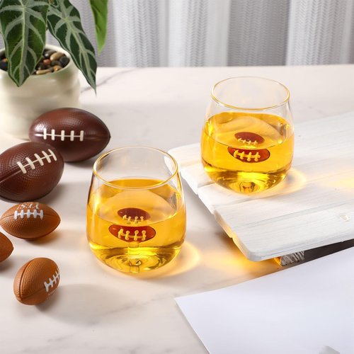 Potchen 2 Pcs Football Wine Glasses 3D Stemless Football Icon Juice Glass Cups Cool Cocktail Glassware for Birthday Sports Themed Party Supplies Gifts for Friends Colleague Coworkers