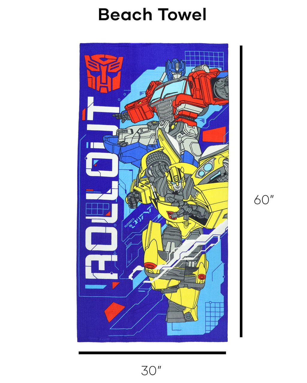 Northwest Transformers Beach Towel Optimus Prime and Bumblebee Roll Out 30"x60"