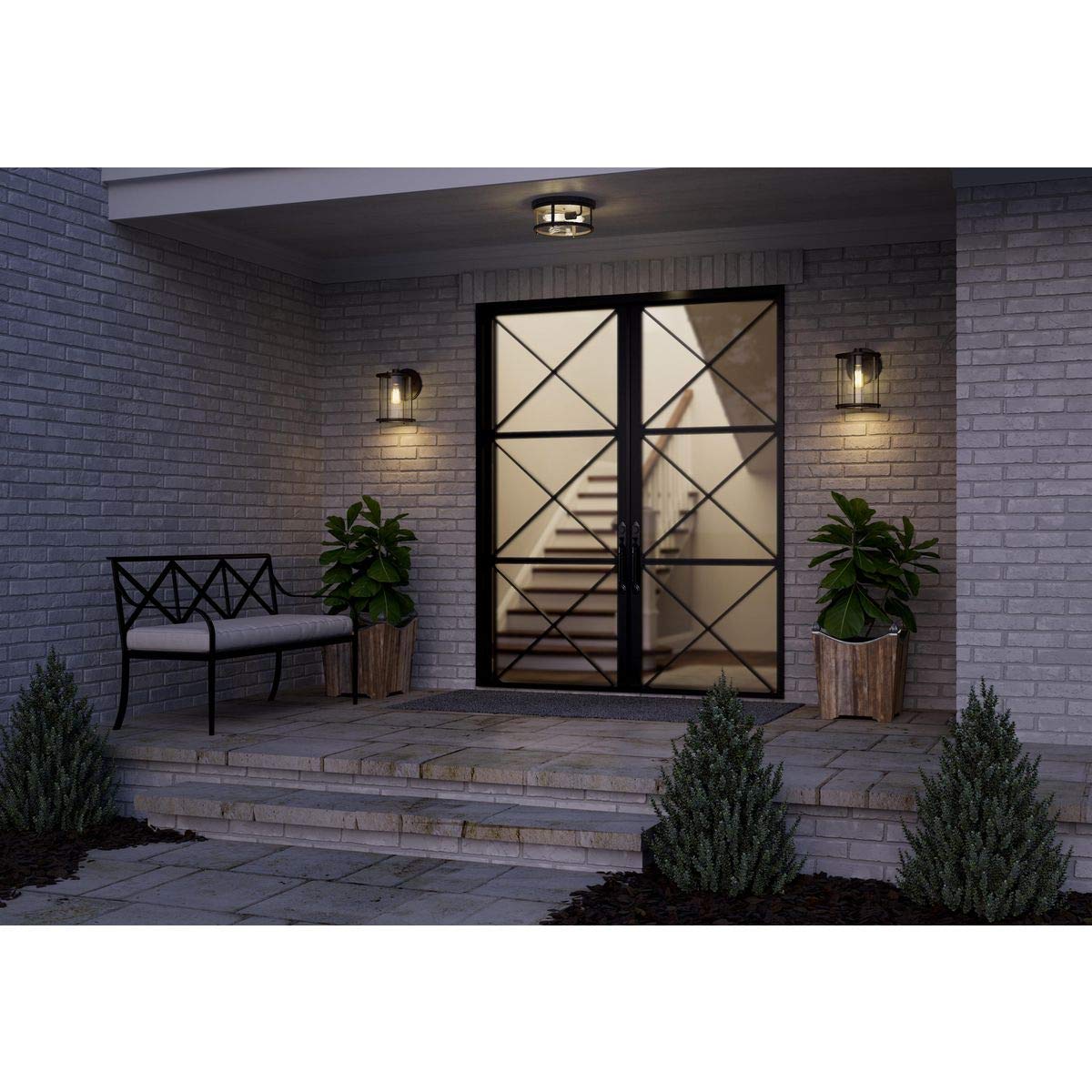 Progress Lighting Gunther Collection 2-Light Clear Glass Farmhouse Outdoor Flush Mount Light Antique Bronze, 5.75x12.63x12.63