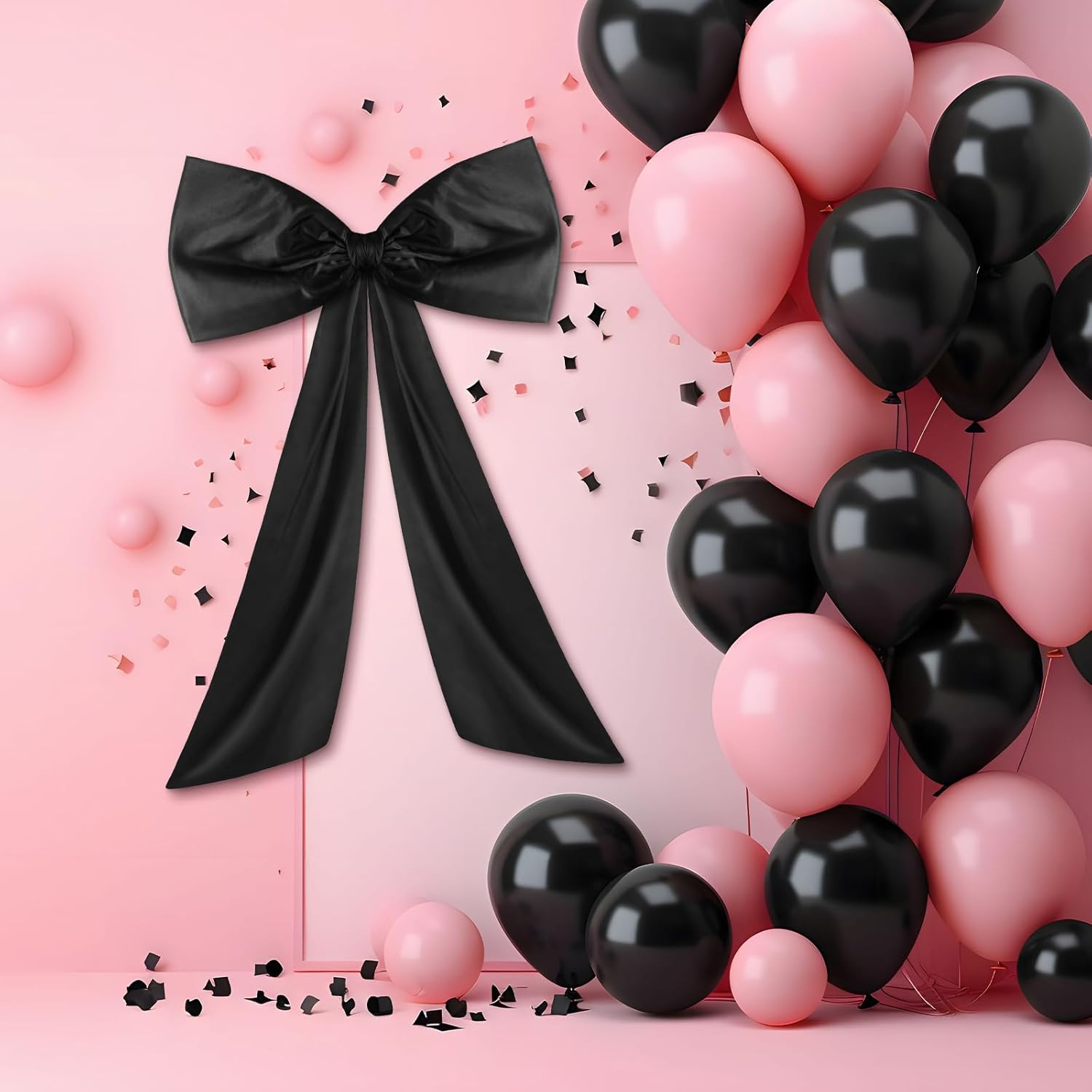Wavwavw Large Black Bow Decor - Giant Satin Ribbon Tie for Parties & Weddings | 24 x 36 Inches