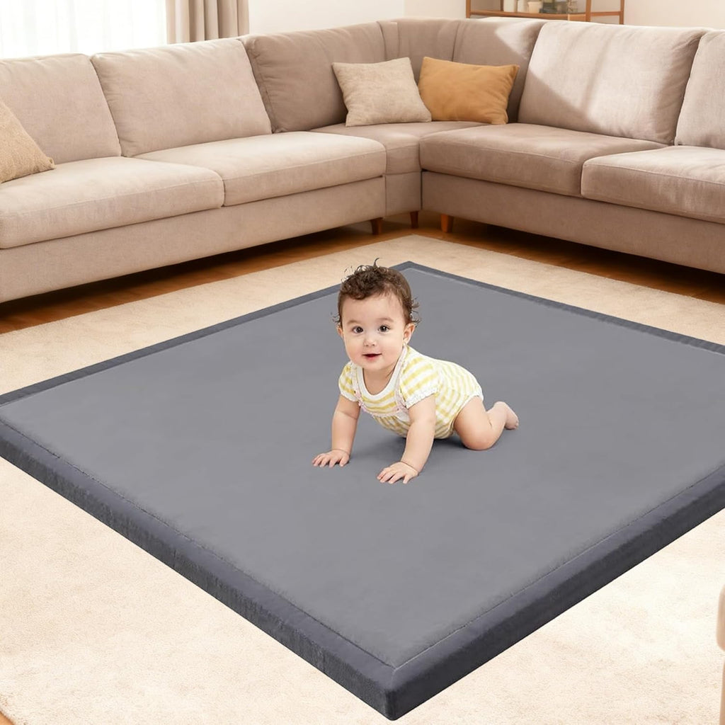 Ultra Soft Baby Play Mat - 50"x50" Non-Slip Memory Foam Tummy Time Mat | Water-Repellent Coral Velvet