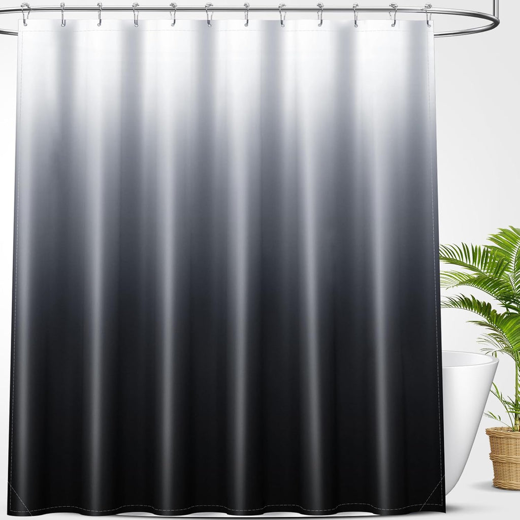 OLANLY Chenille Bath Rug & Shower Curtain Set - 30x20 in Grey & 72x72 in Black/Grey Bundle