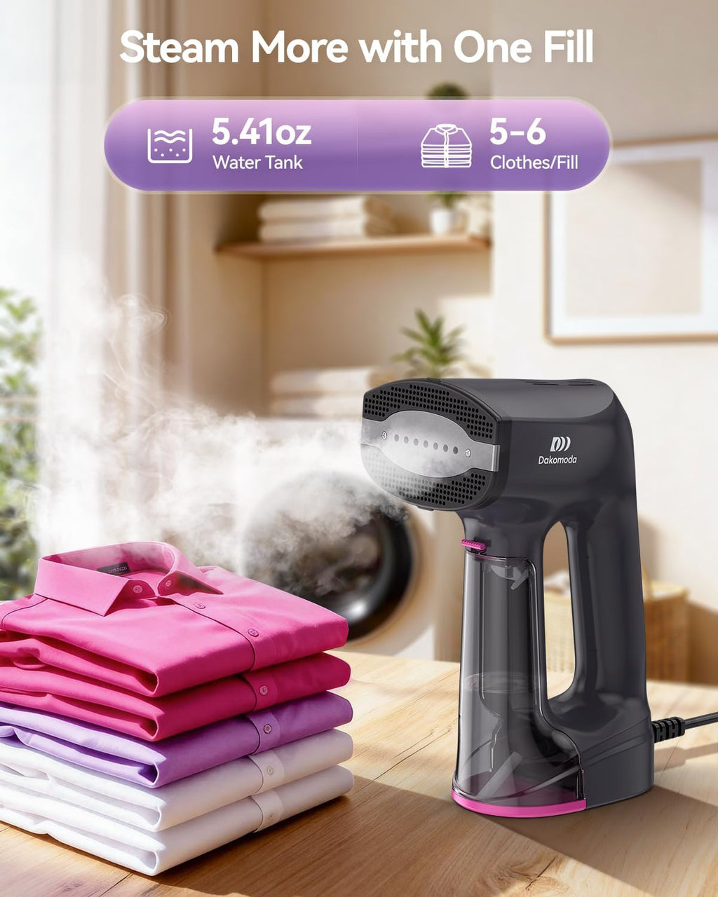 Skiennix Handheld Clothes Steamer - 3500Pa Suction, LED Display, 2-in-1 Ironing & Steaming, 160ml Tank