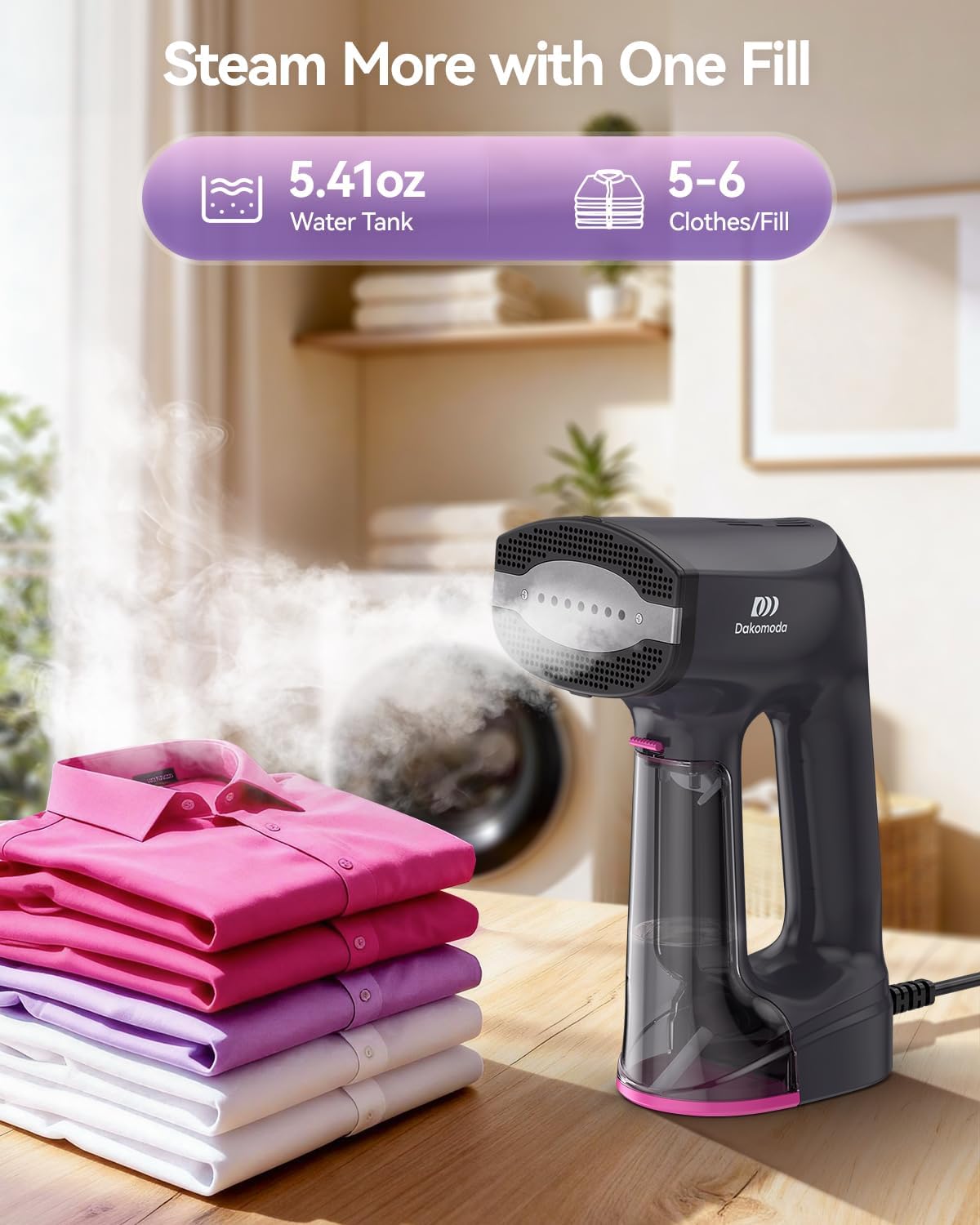 Skiennix Handheld Clothes Steamer - 3500Pa Suction, LED Display, 2-in-1 Ironing & Steaming, 160ml Tank