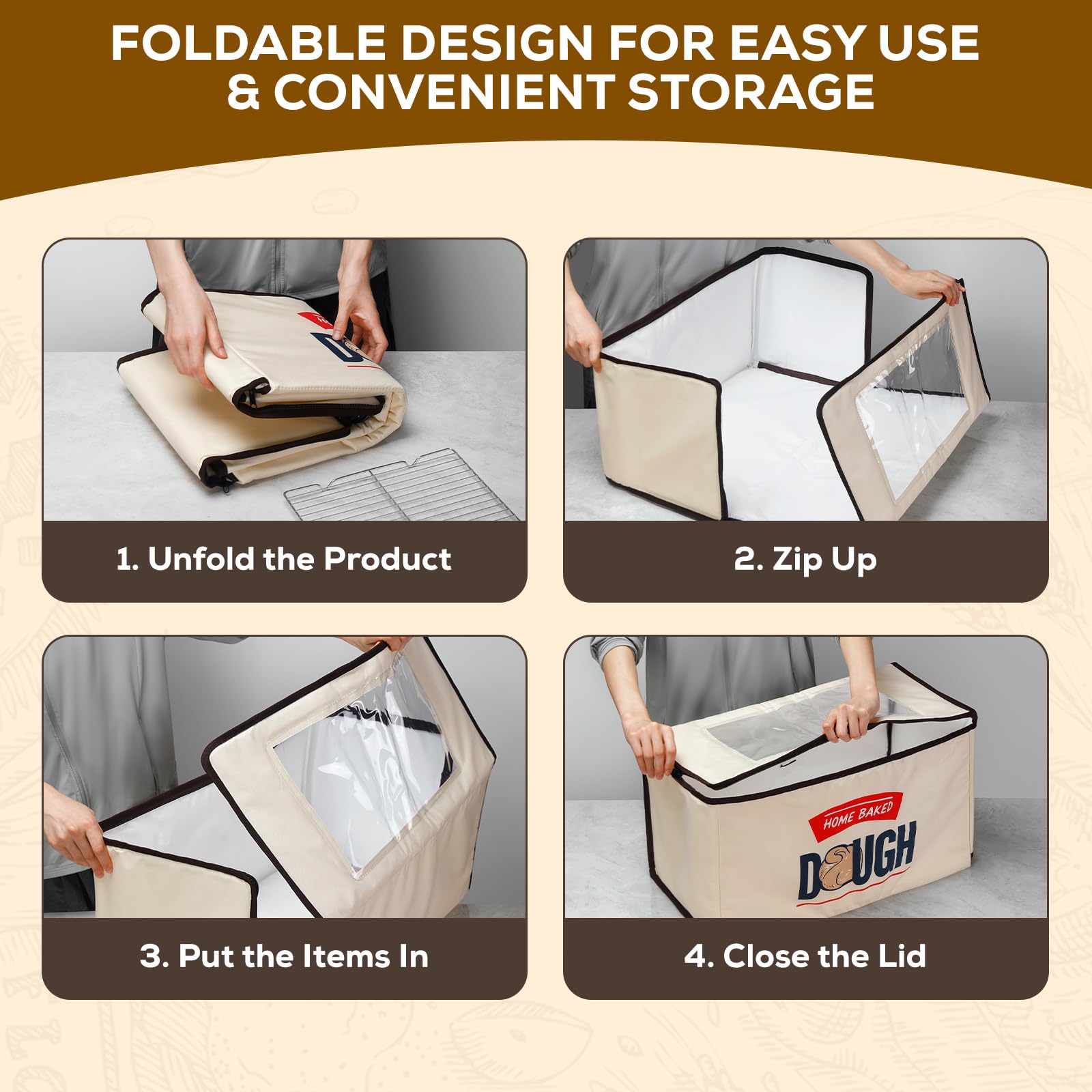 BLUBYEES Folding Bread Proofing Box, 3-Sided Heating with Precise 68-104°F Temp Control, 48H Timer, Family-Size Dough Proofer for 2 Loaves, Sourdough & Pizza Dough