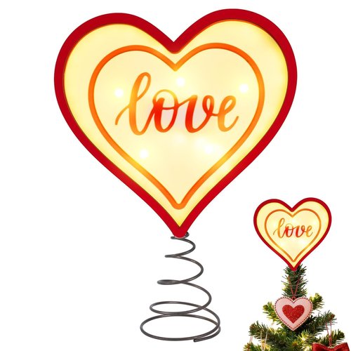 ARQRHTLY 11 Inch Light up Heart Tree Topper Wooden Heart Tabletop Decoration with Warm LED Light Battery Operated Romantic Love Sign for Wedding Anniversary Mother's Day Romantic Night Bedroom Home