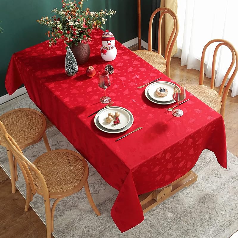 SASTYBALE 60" x 102" Christmas Tablecloth Rectangle - Red Xmas Tree Pattern