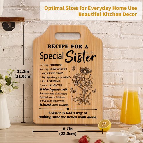 Gifts for Sister, Sister's Birthday Gifts from Sister, Recipe for A Special Cutting Board, Christmas Mothers Day Valentines Day Present for Sisters