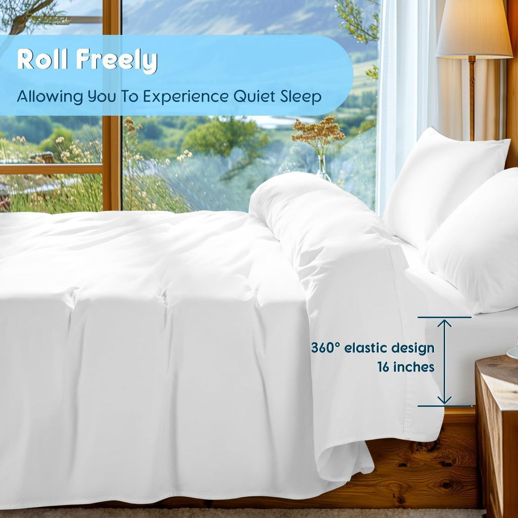 SONORO KATE 100% Egyptian Cotton Sheets Set - Luxury 5-Star Hotel Quality, Soft & Breathable | 4 PC Queen (White)
