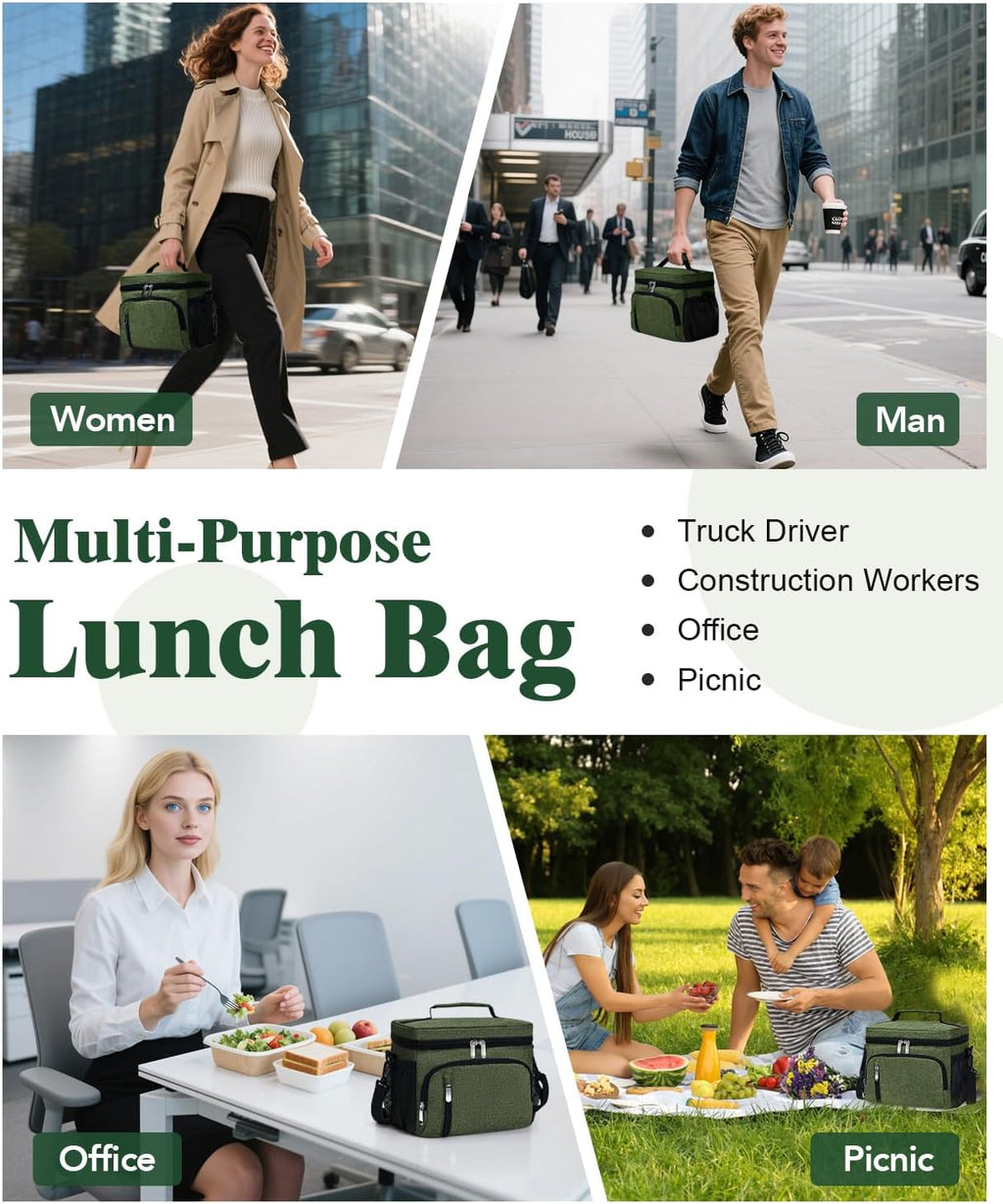 Skiennix Insulated Lunch Bag - 9L Leakproof Soft Cooler Tote with 5 Pockets | Green, Perfect for Work & Travel