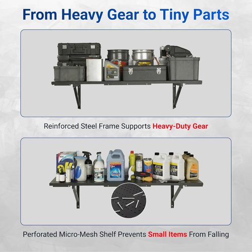 FLEXIMOUNTS Heavy-Duty Garage Shelving - 2-Pack 1x6ft Perforated Wall Shelf | 1400 lbs Load Capacity