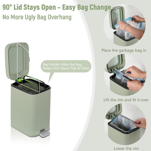 rejomiik Small Bathroom Trash Can with Lid 1.9 Gallon Step Trash Can Slim Garbage Can with Soft-Close Waste Bin for Bathroom, Bedroom, Office, Dorm, RV, Sage Green