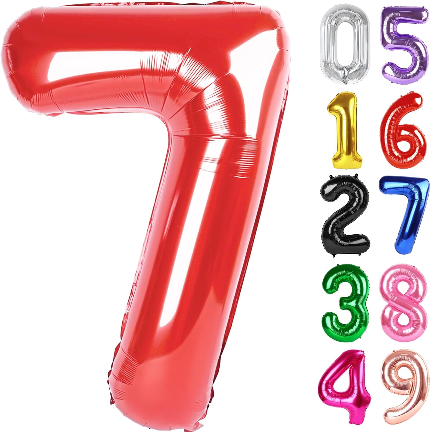Red Number 7 Balloon - 40 Inch Giant Foil Balloon for 7th Birthday Party Decorations