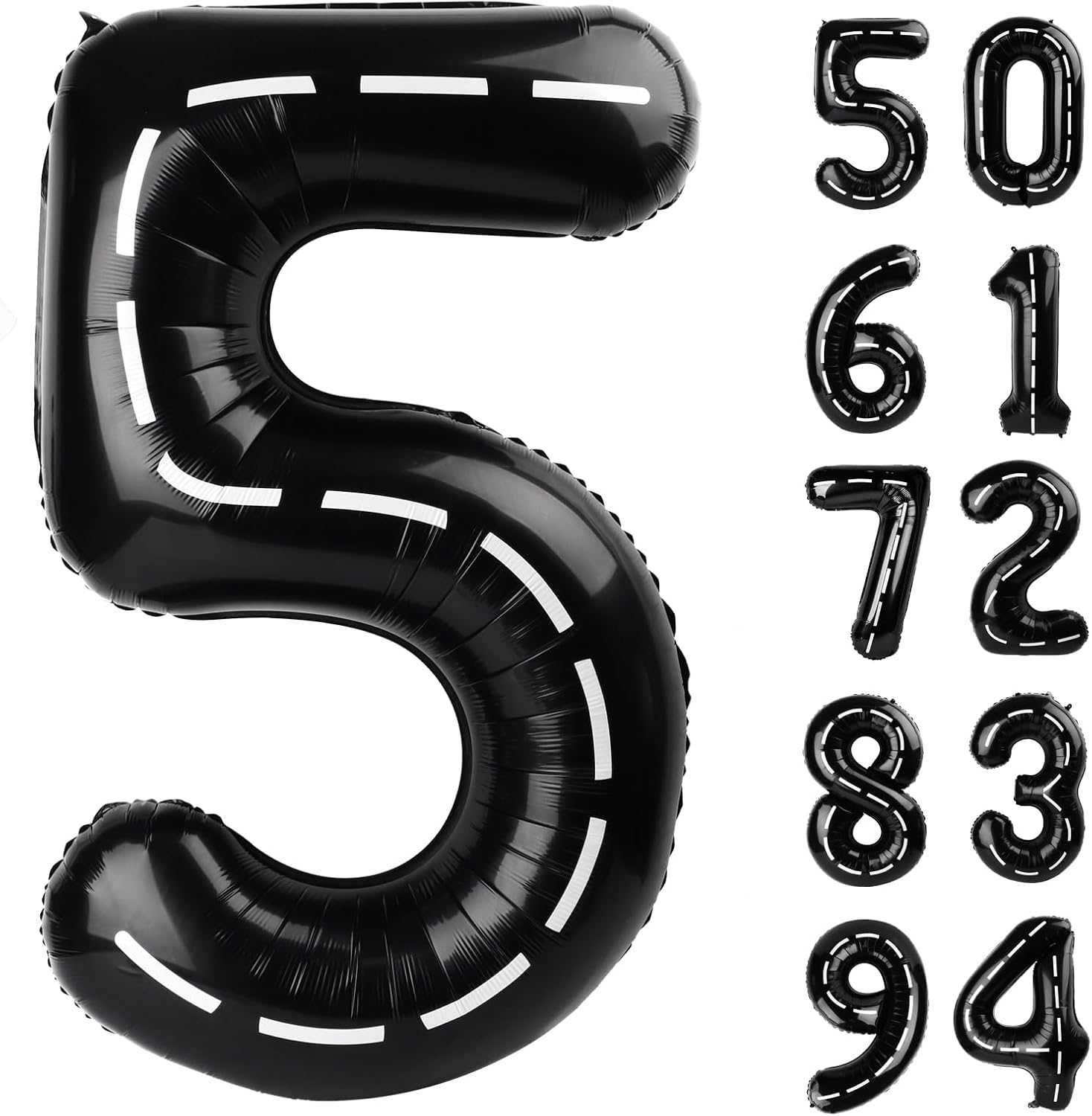 Race Car 5 Balloon - 40 Inch Black Number 5 Birthday Balloon Decorations for Kids' Parties