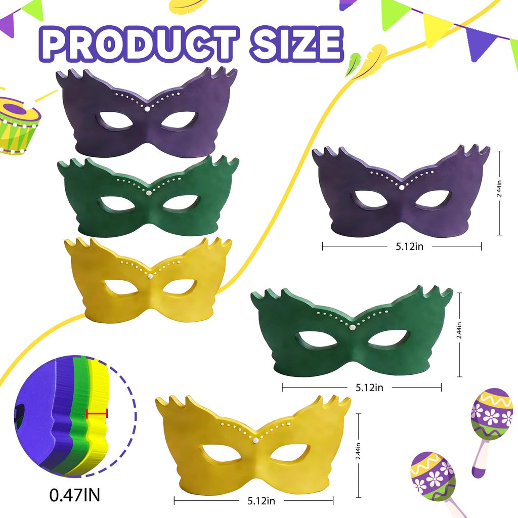 SNILOAW 3PCS Mardi Gras Mask Decorations Wooden Mask Table Sign Mardi Gras Centerpiece Block Mardi Gras Tiered Tray Tabletop Decor for Office, Dining Room Masquerade Party
