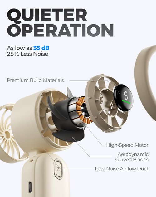 Diveblues Mini Portable Turbo Fan - 30ft/s Cooling Power | 12H Battery Life, 4000mAh, 3-in-1 Handheld/Neck/Desk Fan