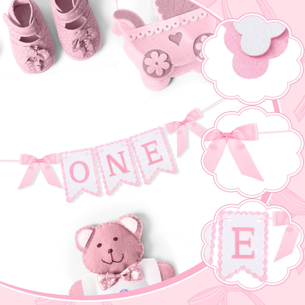 VitalCozy Pink One High Chair Banner for Girls Boys First Birthday High Chair Banner Sweet One Bow Floral Garland 1st Birthday Celebration Decorations (Classic)