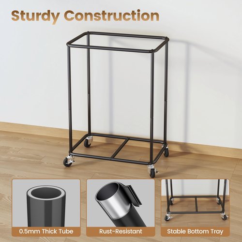 Homeiju 180L Large Laundry Hamper with Wheels, Rolling Laundry Basket with Metal Frame and Removable Bag Design, Dirty Clothes Laundry Cart for Bathroom, Dorm Room, Laundry Room, Black