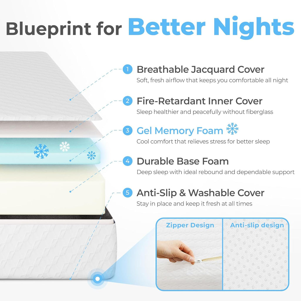 Neo Sleep 12-Inch Full Cooling Gel Memory Foam Mattress - Medium Firm, Pressure Relieving & CertiPUR-US Certified
