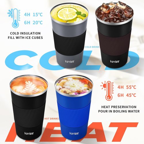 KETIEE Travel Coffee Mug - Spill Proof 12oz Insulated Stainless Steel Tumbler for Hot/Iced Drinks | Grey