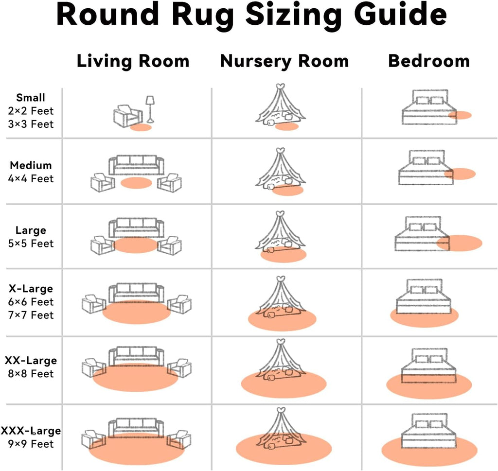 OLANLY Round Area Rug - Muted Orange, Soft & Fluffy Shaggy Carpet, 8 ft Circle for Bedroom & Living Room
