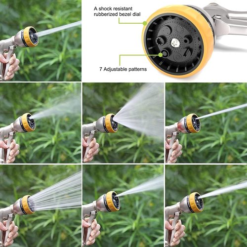 FANHAO Heavy Duty Metal Garden Hose Nozzle - 7 Spray Patterns for Efficient Watering & Washing