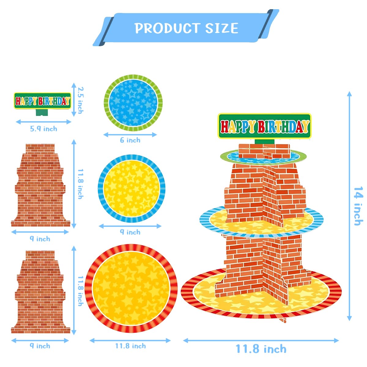 Red Brick Wall Birthday Cupcake Stand Party Supplies Decorations Three-Tiered Cupcake Stand Tower Tiered Dessert Stand