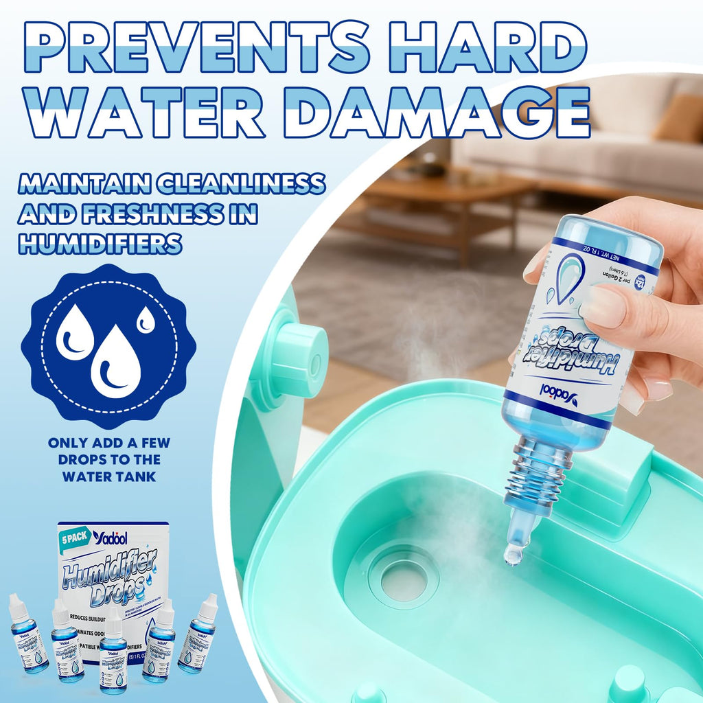 Yadool [5 Pack] Humidifier Cleaner Drops, Humidifier Water Treatment Cleaning Solution for All Makes & Models - Slows Buildup & Scaling - Deeply Cleans & Deodorizes Water - 500+ Day Supply