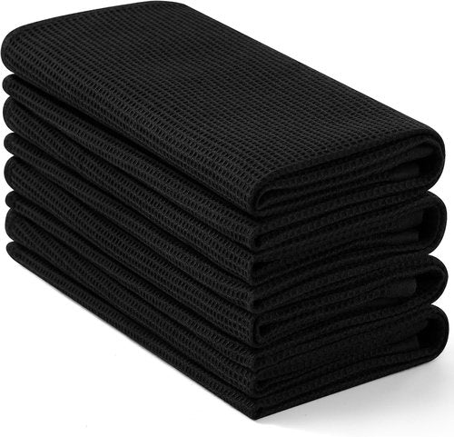 Homaxy 100% Cotton Waffle Weave Kitchen Towels - Soft & Absorbent 4-Pack | Quick Dry 16 x 26 Inches - Black