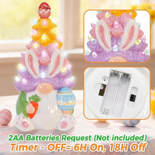 Easter Decorations | Skiennix Light-Up Bunny & Gnome Ceramic Tree Centerpieces for Home